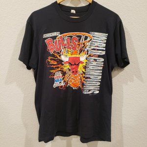 Vintage Chicago Bulls World Champions Black T-Shirt Size Large